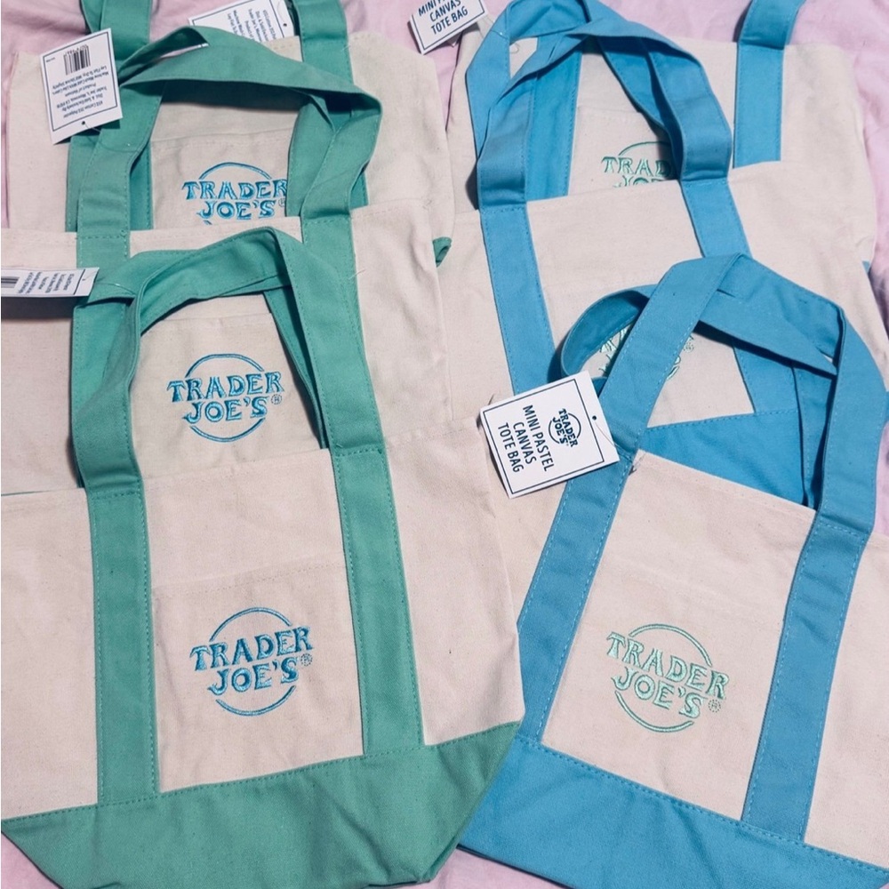 🤍sold🤍 Trader Joe's Canvas Tote Bags blue green pastel tote 2025